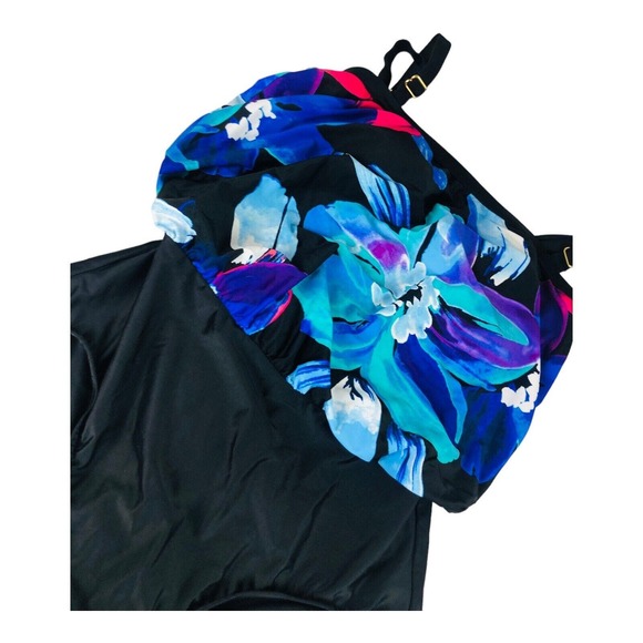 3857 2Bamboo VTG 80s Floral Swimsuit Bathing One Piece XL Padded Wireless - Picture 2 of 7